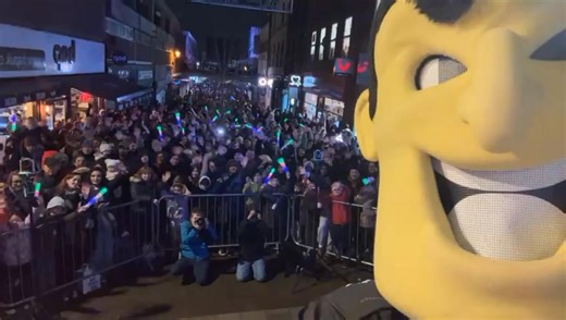 50K views · 200 reactions | Lightning Jack made a special pre - game appearance at the 2025 Altrincham Light Switch On tonight!  Thanks for having us! ⛈️ #ST30RM | Manchester Storm | Facebook