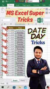 4K views · 34 reactions |  MS Excel Date & Day Tricks #excel #exceltips #exceltricks #exceltipsandtricks #ExcelTraining #ExcelTutorial #msexcel #msexceltips #msexceltricks #msexcelshortcutkeys #excelformula #Microsoft #mimsexcelformulascrosoftexcel #excel365 #PowerBI #reelsviralシ #viralreelsシ #reelsoftheday #trendingreel #techtips #tipsandtricks #technology #highlightsシ゚ #likeforlikes #computertraining #techhome | Tech Home | Facebook
