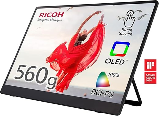 Ricoh 150 Mobiler 16 Zoll, 1920 x 1080P, OLED-Display-Monitor, USB-C, leichtgewichtiger Touchscreen-Monitor mit Zwei integrierten Lausprechern für die Anwendung mit Laptop/PC/Smartphone