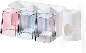 Toothbrush Holders丨Organizer for Bathroom & Washroom丨Wall Mount 3 Cup with Auto Toothpaste Dispenser
