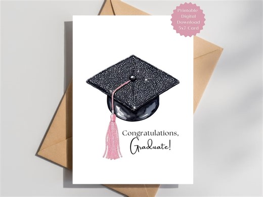 Glam Graduation Cap Card: Congrats Grad With Sparkly Pink Tassel – 5x7 Printable (instant Download) - Etsy