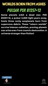Did you know some planets orbit a dead star? Three rocky planets orbit a pulsar, formed from the remnants of a dead star. Worlds from ashes surviving intense radiation—space is stranger than fiction! #PulsarPlanets, #Exoplanets, #SpaceMystery, #PSRB1257, #DeadStarWorlds, #CosmicAshes, #SupernovaRemnants, #RebornWorlds, #AstroPhysics, #DeepSpace, #RockyPlanets, #AlienWorlds, #SpaceFacts, #Astronomy, #SpaceScience, #UniverseSecrets, #NeutronStar, #SpaceExploration, #GalacticWonders, #PlanetDiscove