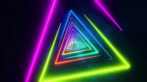 Flying through multicolored triangles painted with light. Infinitely looped animation.
