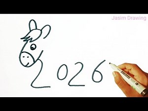 Easy horse 🐎 drawing from 2026 number / How to convert numbers into a drawing