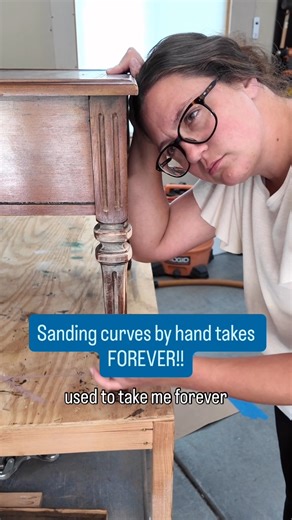 181K views · 778 reactions | I used to dread sanding curves!  Hand sanding takes forever but this $10 foam pad attaches to my orbital sander and makes it so much faster (and easier on my hands)! Comment ⭐PAD⭐ and I’ll send it over to ya, plus the rest of my budget sander setup! Seriously....if you sand furniture, you need this. | A Ray of Sunlight - Painted Furniture & DIY | Facebook
