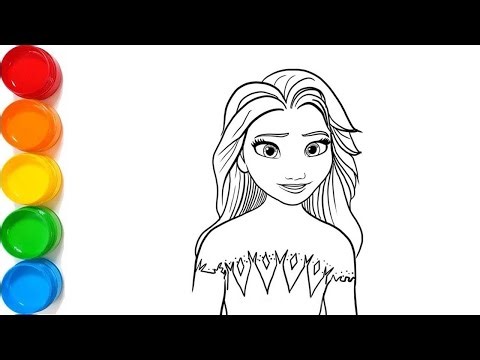 Open Hair Elsa Drawing For Kids , Painting And Coloring For Kids & Toddlers || Let's Draw Together
