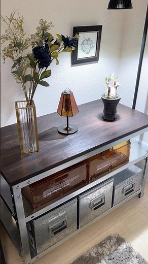 Easily DIY an industrial-style rack using steel shelving and laminated wood!