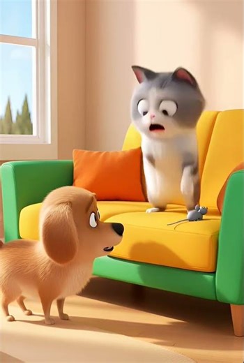 Dog Surprises Cat withToy 😂 | Funny Cartoon Prank #shorts #catdog #funnycartoon #cuteprank #ytshorts