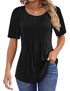 Fantaslook Blouses for Women Pleated Short Sleeve Tunic Tops Dressy Casual Summer Shirts