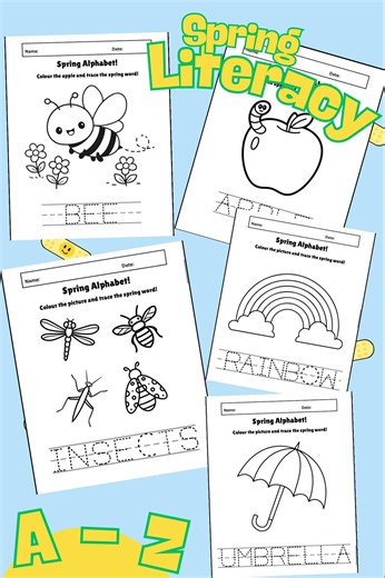 Spring Literacy Worksheets for Kids | Alphabet Tracing & Early Reading Printable | Preschool and Kindergarten - Etsy