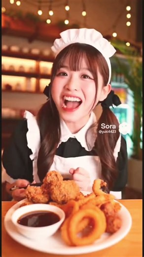 Fictional Maid Deep-Fried Food Eating Contest #mukbang #aivideo