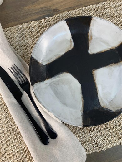 Handmade Dinner Plate | Artisan Pottery Plate | Handcrafted Dinnerware | Unique Rustic Tableware | Painterly Abstract Cross Design | Decor - Etsy