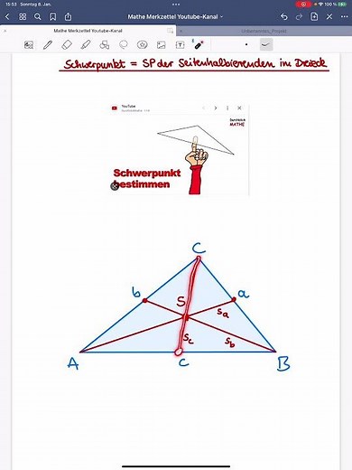 Center of gravity of a triangle, intersection of the medians, balancing a set square