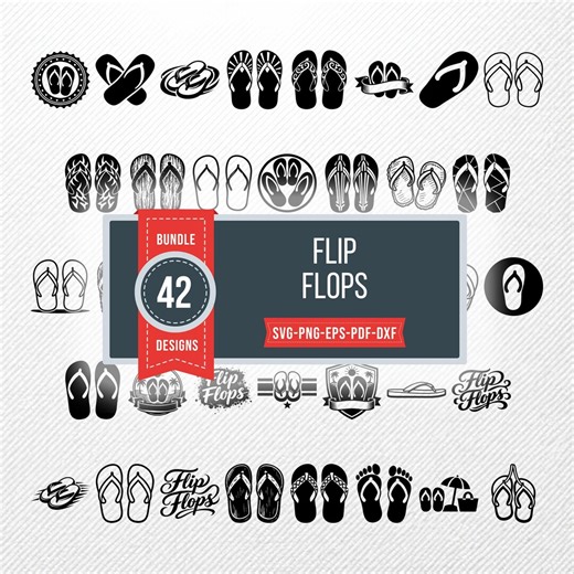 Flip Flops SVG Clipart Bundle | 42 Vector Illustrations | PNG Pdf Eps Dxf | Beach Summer Graphics | Commercial Drawings - Etsy