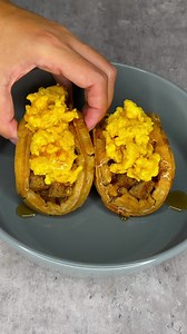 Today we are making breakfast tacos using waffles instead of tortillas. This recipe is so simple and put together in less than 10 minutes! Ingredients 6-8 Frozen vegan friendly waffles 3-4 cups of Scrambled vegan eggs (I like to add in a little cheese while scrambling) 8-12oz of vegan breakfast sausage, cooked and cut into small pieces (We used Beyond Meat) Maple Syrup Skewer sticks Directions Preheat oven to 350 Place your waffles onto a plate, one layer Microwave for 30 seconds so they thaw ou