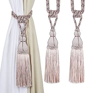 BEL AVENIR 2 Pack Tassel Curtain Tiebacks Holdback Large Handmade Drapery Tie-Backs Rope Home Office Hotel Elegant Decorative (Pink with Purple)