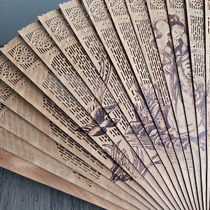 Vintage Wooden Hand Fan – Laser Cut With Painted Traditional Figure, Birds & Pink Tassel - Etsy