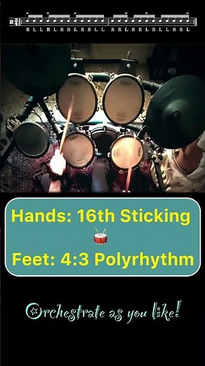 How to play a 4:3 polyrhythm in 3/4 time (Sticking Pattern)#shorts #drums
