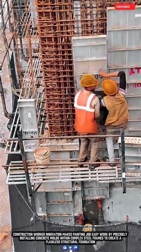 Worker High Rise Construction Innovation Makes Painting Job Easy Work