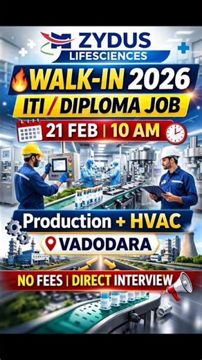 Zydus Lifesciences Walk-In Vadodara 🔥 ITI & Diploma Jobs | Direct Hiring 2026 #zydus