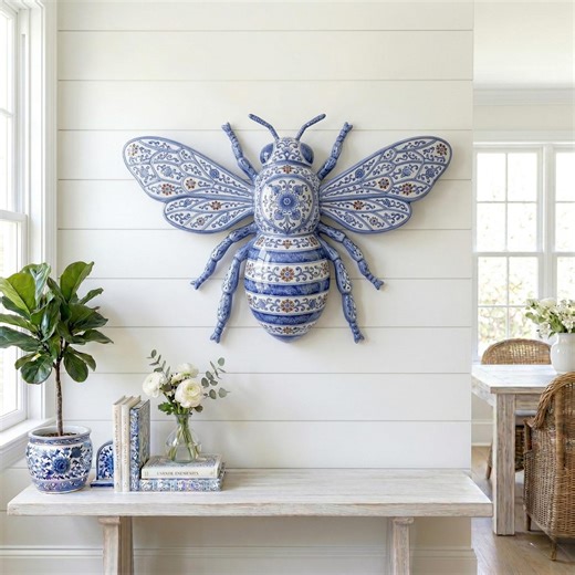 Bumble Bee Wall Decor, Blue Floral Honeybee Art, Modern Farmhouse Dining Room Sculpture - Etsy