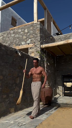 Outdoor Cleaning Routine in a Rustic Setting