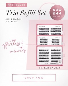 957K views · 114 reactions | Tired of reordering lashes every other week? Our Trio Refill Set gives you 3 full sets of our bestselling pre-glued clusters - that’s over 90 days of flawless wear for just £44.  No glue. No faff. Just 48p a day for premium lashes that actually stay on.  The smartest way to stay lash-ready. | Lola's Lashes | Facebook