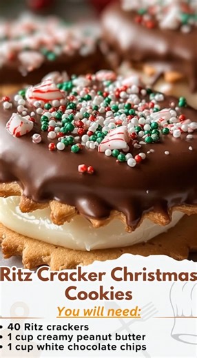 Ritz Cracker Christmas Cookies Ingredients: - 40 Ritz crackers (or similar buttery round crackers) - 1 cup creamy peanut butter - 1 cup white chocolate chips or melting wafers - 1 cup milk chocolate chips or melting wafers - Sprinkles, crushed candy canes, or holiday decorations Directions: 1. Line a baking sheet with parchment paper or wax paper. 2. Spread a thin layer of creamy peanut butter evenly over one side of each Ritz cracker. 3. Place half of the peanut butter-covered crackers on the p