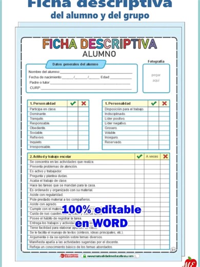 Ficha Descriptiva del Alumno y del Grupo Editable