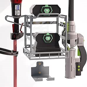 Power Tool Organizer Wall Mount, Lawn Tool Storage Rack for Leaf Blower, Weed Eater, Battery, Charger - Yard Tool Storage Organizer with Storage Hook for Hanging Basement Garage Trimmer/Tool(Gray)