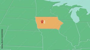Mapa de los Estados Unidos de América con división política resaltando el estado de Iowa