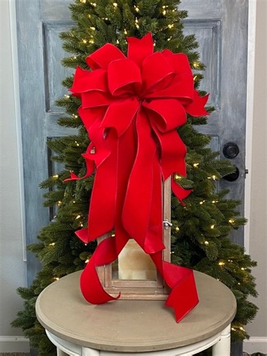 XL Red Velvet Christmas Tree Topper Bow: Holiday Wreath Decor - Etsy