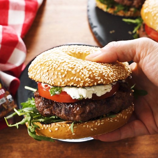 Brunch stans: This Sesame Bagel Burger will blow your mind. Full recipe: http://dlsh.it/wdoBGoq | Delish