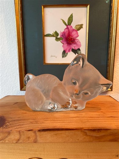 Viking Frosted Glass Kitten Figurine Paperweight | Art Glass Frosted Cat Figure - Etsy Canada