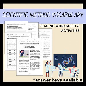Scientific Method Vocabulary Reading Worksheet and Activities for High School