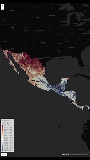 #satellite observation - TCI - Vegetation stress contrast across Mexico and Central America - drought-affected north versus moisture-favored south. #weather #map #mexico #latam