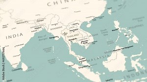 Thailand on the world map. Smooth map rotation. 4K animation.