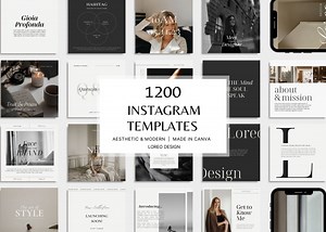 1200 Instagram Templates - Aesthetic | Modern | Minimal | Neutral | Black & White - Post - Stories - Business - Instagram Templates Canva - Etsy
