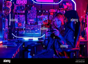 Gamer using joystick controller for virtual tournament plays online video game Stock Photo - Alamy