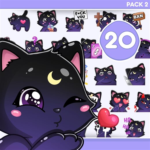 Moon Cat Emote, 20 Pieces of Cat Emotes for Twitch, Discord, Tiktok and Any Stream and Chat - Etsy