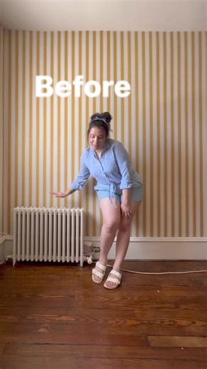 🌟REVEAL 🌟of Custom radiator cover build!Making these is still one of my favorite things to do.I need to refine some of the bottomed curve with a guide- but eek! I love it! And the color you guys chose 😍😍😍😍Tell me what you think in the comments below 💙Wallpaper from @thepatterncollective Blue paint @sherwinwilliams Urethane Enamel in Semi Gloss color Morning at Sea #beforeandafter #diyproject #homeimprovement #ladieswhodiy #architecturalsalvage #makinghome #thisoldhouse #diybuild #myinspir