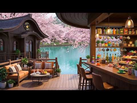 Soothing Spring Lakeside Café Jazz ☕ Ethereal Piano Jazz for Study & Relax | 4K Video Jazz Music