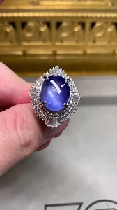 Platinum Cabochon Star Sapphire Baguette Round Diamond Cocktail Ring 18.33ctw - Etsy