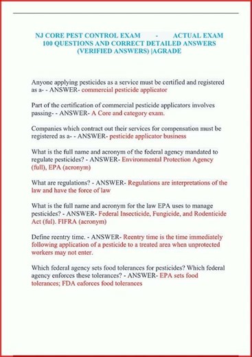 Nj Core Pest Control Exam Actual Exam 100 Questions And Corr video