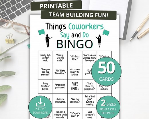 Coworker Bingo Game, 50 Printable Bingo Card Set of Things Coworkers Say and Do, Office Party Icebreaker Game, Team Building Activity - Etsy