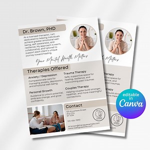 Mental Health Therapist Flyer Editable Canva Template Instant Access Business Marketing Material for Counselor Customizable Psychology Flyer - Etsy