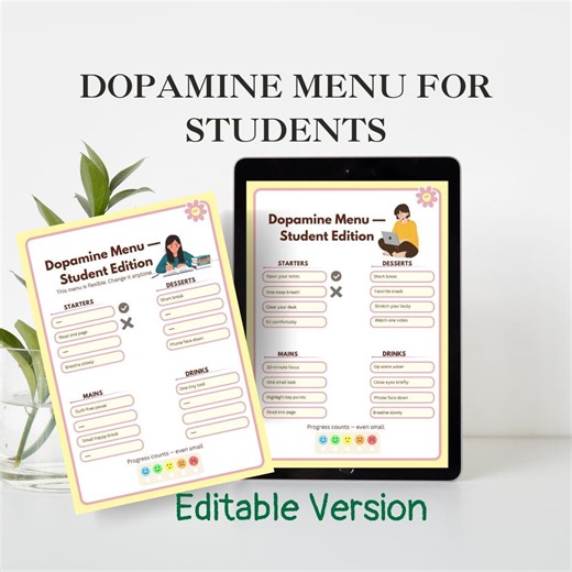 Studenten-Dopamin-Menü, Studienmotivation, Werkzeug für psychische Gesundheit (druckbare Canva digitaler Download) - Etsy.de