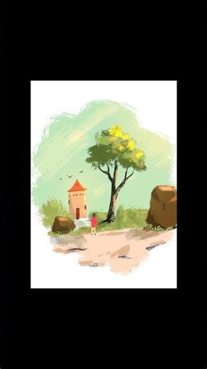 Beginner procreate art simple landscape let’s try this one with 15 mnts#art #digitaldrawing