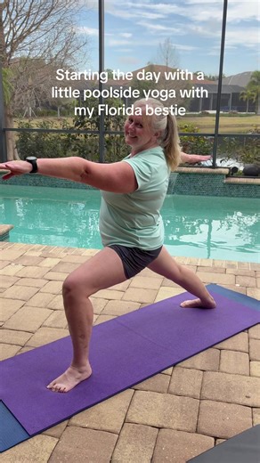 I’m having a great time making new memories with my friend of 20 years while visiting her in Florida. We start each day with a workout. Today we enjoyed yoga by the pool. Not a bad way to start the day! #morningyoga #poolsideyoga #workoutwithfriends #bodiworkouts @ABzdawka