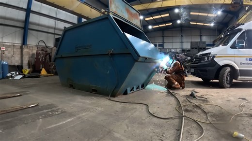 Workshop welding project with heavy steel structure